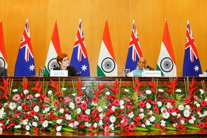 印澳首次 2+2 部長級對話現場。（圖源：AP）