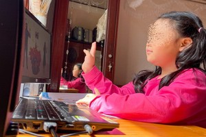 圖為本市的一名小學生現暫時無法返回胡志明市，只好待在家鄉進行線上學習。（圖源：C. Phượng）