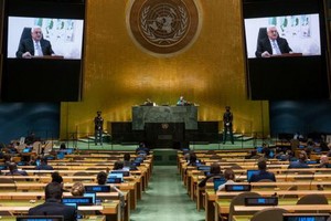 巴勒斯坦領導人阿巴斯在聯合國大會第76屆會議上發表視頻講話。 （圖源：聯合國）