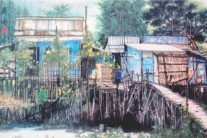 朱篤水棚屋  何麗華 畫