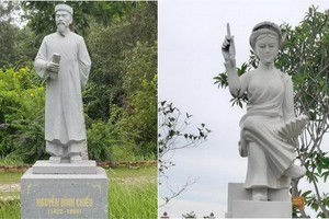 左圖為阮廷炤詩人塑像；右圖為胡春香女詩人塑像。