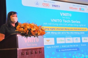 市貿易與投資促進中心副主任高氏飛雲在座談會上發言。（圖：明奎）