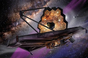 詹姆斯‧韋布空間望遠鏡在太空中的模擬。（圖：NASA）