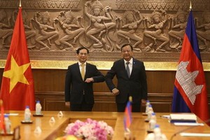越南外交部長裴青山（左）與柬埔寨副首相兼外交與國際合作部大臣布拉索昆。