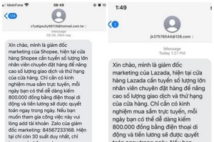 以“壓力輕、薪水高工作” 為餌的詐騙短信。