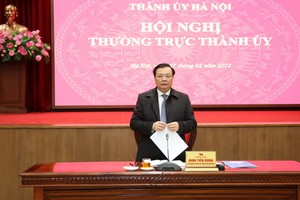 河內市委書記丁進勇在會議上發表講話。（圖：清海）