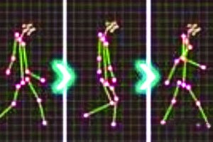 圖為用於分析行走時特徵並識別人物的手腳和關節位置信息效果圖。（圖：富士通）