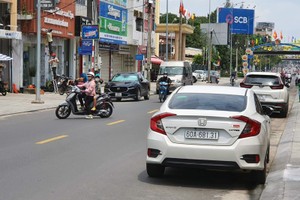 四月三十日街上雖有單、雙日禁止停車的標誌牌， 但汽車仍在街道兩邊停泊。