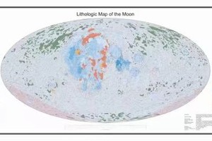 比例尺為1：250萬月球全月岩石類型分佈圖英文版縮略圖。（山東大學供圖)