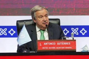 秘書長古特雷斯在G20峰會向媒體發表講話。（圖：互聯網）