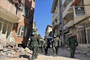 越南人民军救援力量在土耳其哈塔伊省安塔基亚寻找遇难者。（图：越通社）