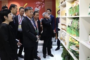 新加坡企业参观越南商品展位。（图：越通社）