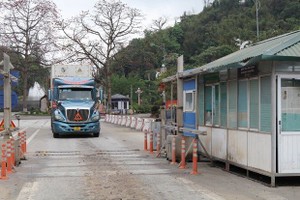 货车在谅山省口岸办理通关手续。（图：光维）