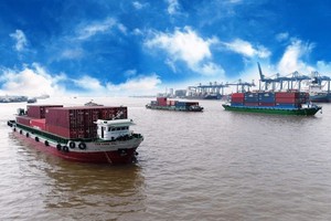 运载集装箱的货船。