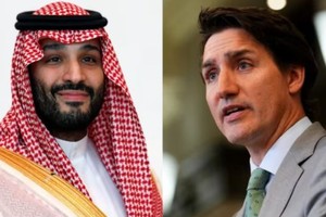 加拿大总理特鲁多（右）与沙特王储兼首相穆罕默德‧本‧萨勒曼。（图：互联网）