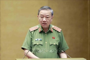 公安部长苏霖大将在分组讨论会上致辞。（图：越通社）