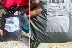 向柳姐寄送的假订单备注：“不得检查货物，若有问题可与商店联系。”但包装上的电话号码则无法联系。图片由人物提供。