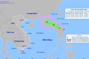 图为热带低气压的移动方向。（图：国家水文气象预报中心）