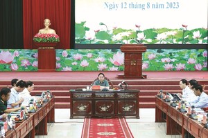 政府总理范明政主持与九龙江平原地区会议。（图：越通社）