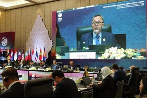 东道国印尼贸易部长祖尔基弗利‧哈桑在会议上发表讲话。（图：越通社）