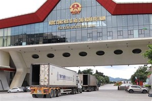 友谊国际口岸每天有数百辆卡车通关。（图：越通社）