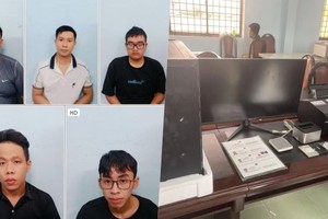 被抓获的诈骗团伙犯及物证（右图）。（图：警方提供）