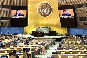 越南常驻联合国代表邓黄江大使在会议上发表讲话。（图：越通社）