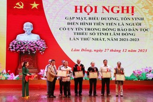 多年来为当地社会经济发展作出贡献的先进模范获颁发奖状。（图：段坚）