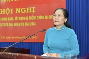 市委副书记、市人民议会主席阮氏丽在会议上发表讲话。（图：高昇）