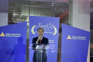越南驻美大使阮国勇在“2024亚洲宝玉”年度奖颁奖典礼上致词。（图：越通社）