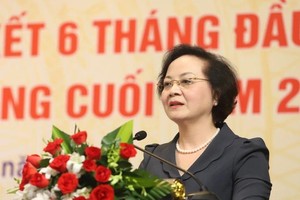 内务部长范氏清茶在会议上发言。（图：吴平）