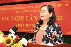 市人民议会主席阮氏丽出席会议并发表指导意见。（图：越勇）