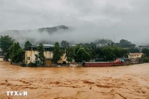 高平省保乐县出现强降雨，造成严重洪灾。（图：越通社）
