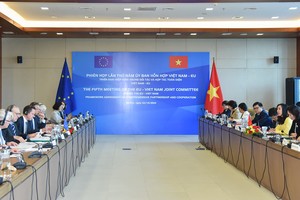 越南与欧盟(EU)第五次混合委员会会议现场。（图：越通社）