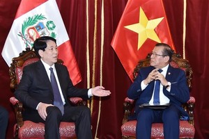 国家主席梁强会见秘鲁国会主席爱德华多·萨卢安纳。（图：越通社）