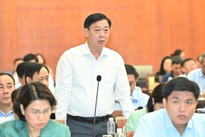 市财政厅长阮黄海（站）在会上发言。（图：越勇）