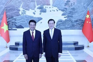 越南最高人民检察院检察长阮辉进（左）与中国最高人民检察院检察长应勇。（图：越通社）