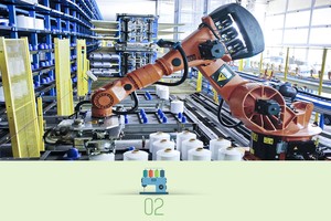 一间现代纱线厂的车间一瞥。