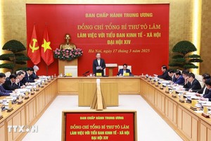 党中央总书记苏林（站）主持会议并发表讲话。（图：越通社）