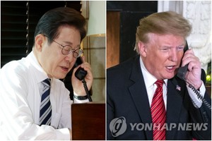 李在明（左）和特朗普。（图：韩联社/欧新社）