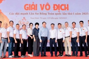 越南龙狮联合会领导与裁判员等于首届全国龙狮赛合影留念。