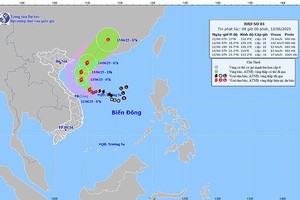 图为1号台风的移动方向。（图：国家气象水文预报中心）