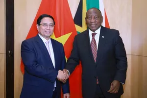 Thủ tướng Phạm Minh Chính hội kiến Tổng thống Cộng hòa Nam Phi Matamela Cyril Ramaphosa. Ảnh: TTXVN 