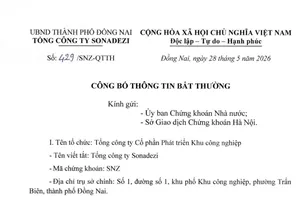 Văn bản công bố thông tin bất thường của Tổng công ty Sonadezi.