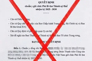 Cảnh báo quyết định về chuẩn y chức vụ Phó Bí thư Thành ủy Huế là giả