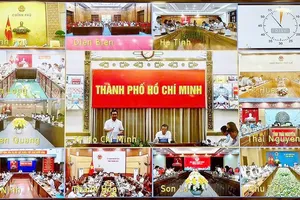 在胡志明市现场直播点的政府7月份例行视像会议。