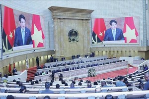 越南国家主席梁强出席安哥拉国民议会特别全体会议并发表讲话。图自越通社