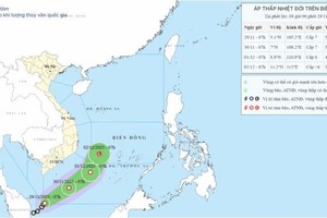 热带低压的位置和移动方向。国家水文气象预报中心供图。