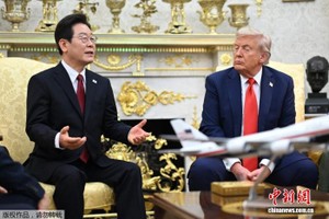 当地时间2025年8月25日，美国总统特朗普与韩国总统李在明在华盛顿白宫椭圆形办公室举行双边会晤。