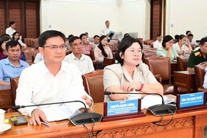 胡志明市市委副书记文氏白雪与市人委会副主席阮孟强出席会议。